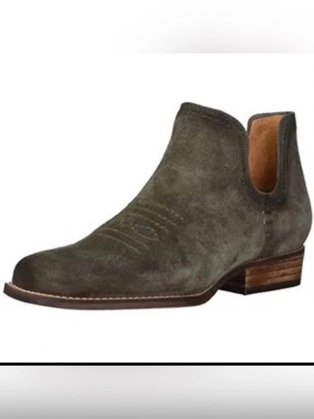 NWT, Zodiac Agatha Western Style Slip On Bootie, Olive Suede, Square Toe, SZ 9